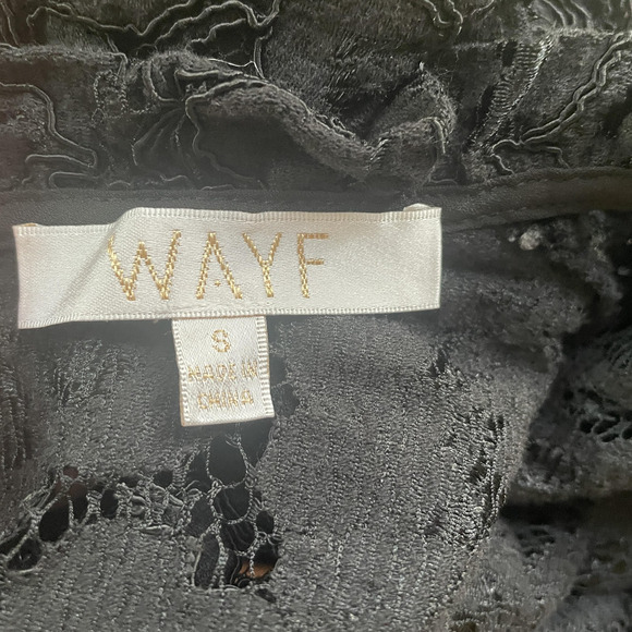 WAYF Lace Blouse Womens Small Black Floral Sheer Attached Tan Cami Mock Neck Top - Picture 4 of 9